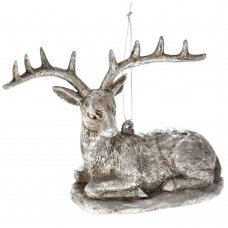  Χριστουγεννιάτικoς Τάρανδος Ασημί Καθιστός (10cm)